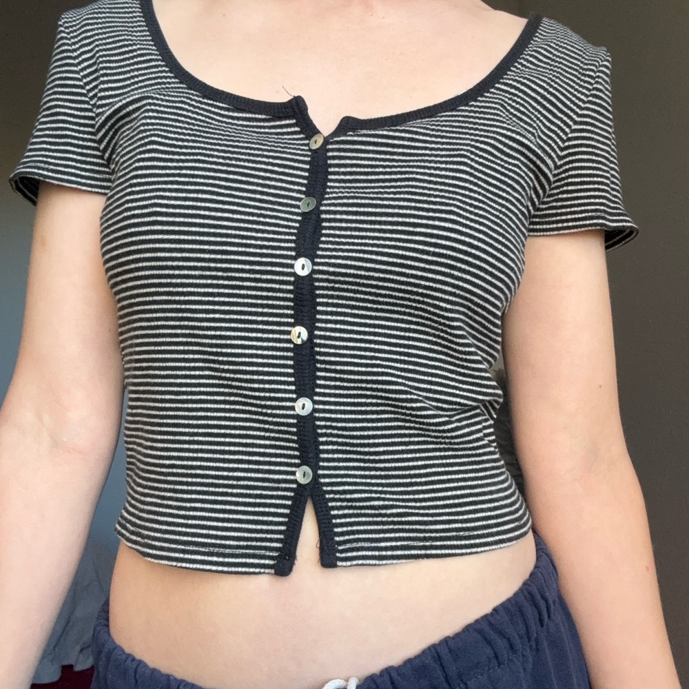 White Striped Short Sleeve Top